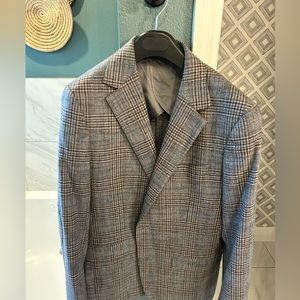 Bonobos 40r slim fit wool plaid blazer in grey and navy